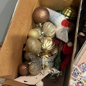 Big box of Christmas ornaments